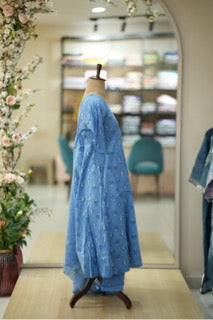 Elegant Sky Blue Handblock Anarkali Set with Dupatta